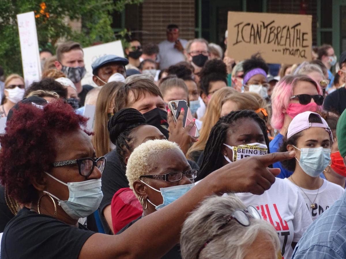 A group of people assembled in downtown DeLand to protest racial injustices. Photo from Eli Witek of the West Volusia Beacon.